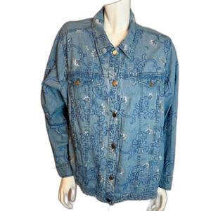 Vintage Alex Kim Denim Embroidered Button-Down Shirt Western Country Size XL